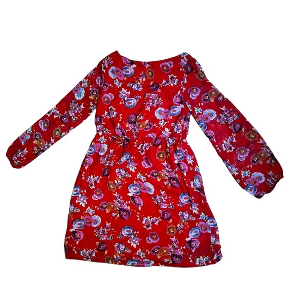 Anthropologie Needle & Thread Red Floral Dress Semi Sheer Size Small - Picture 9 of 9